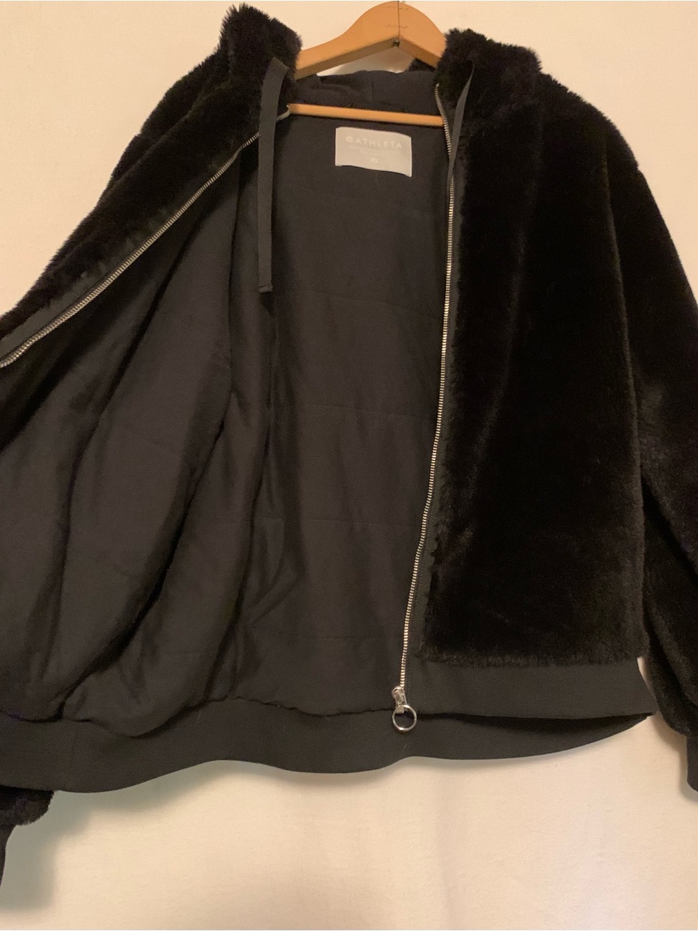 Athleta Ritual Black Faux Fur Zip Up Hoodie Jacket Coat Size XL 16 - Picture 9 of 12